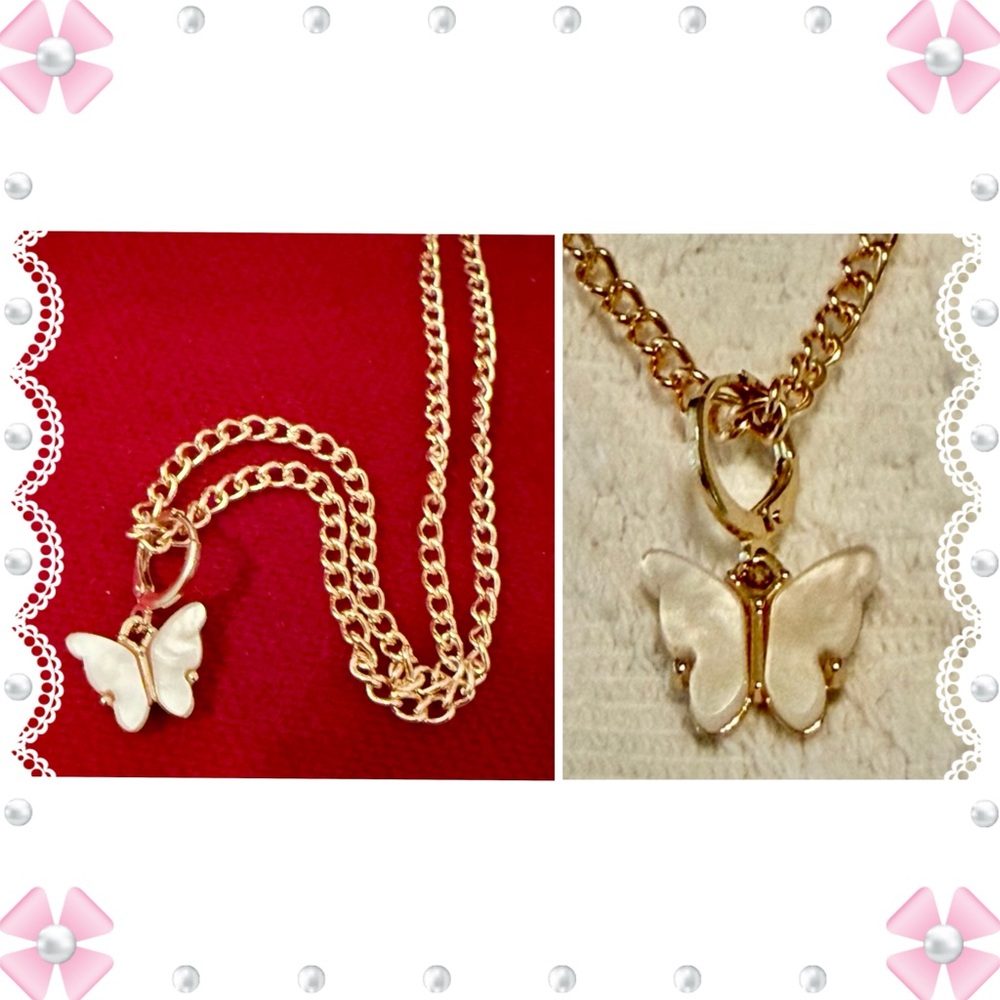 Necklace - 16-18” gold tone w/pearlized butterfly pendant. New. BOGO offer ⬇️ - Picture 1 of 10